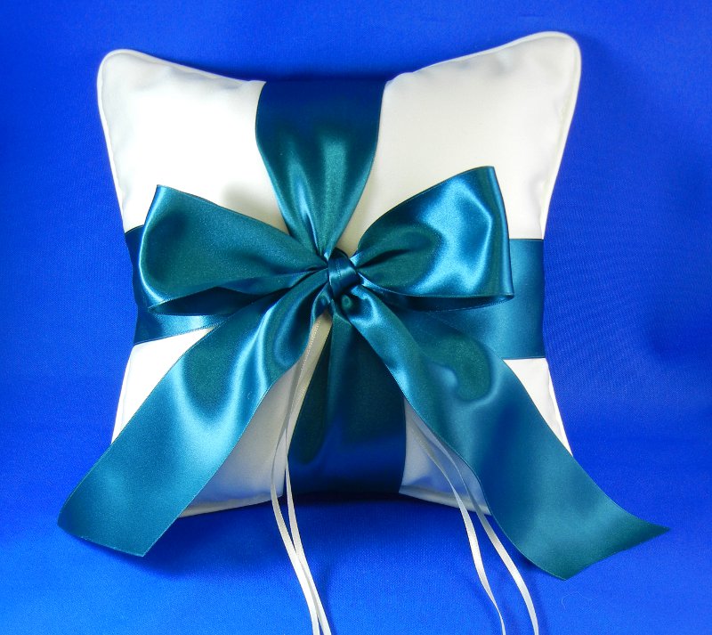 Satin Ring Pillow with Teal Bow